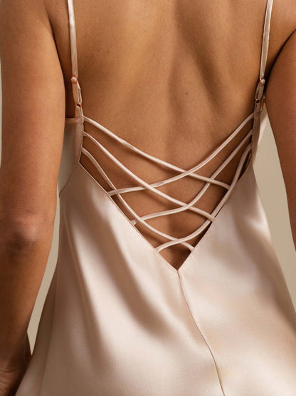 Pure silk slip dress with a crossover back
